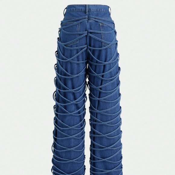 Blue Straight Leg Women's Denim Jeans - Picture 2 of 9